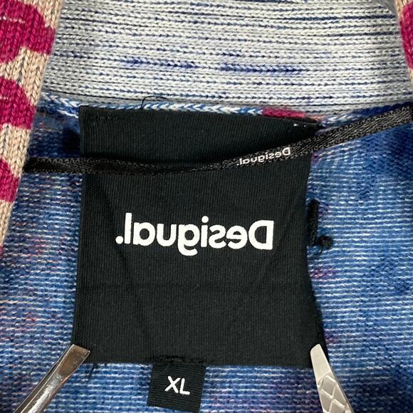 NWOT DESIGUAL Cardigan XL Blue Aztec Open Drape Asymmetric Long Sleeve Ribbed - Picture 4 of 13